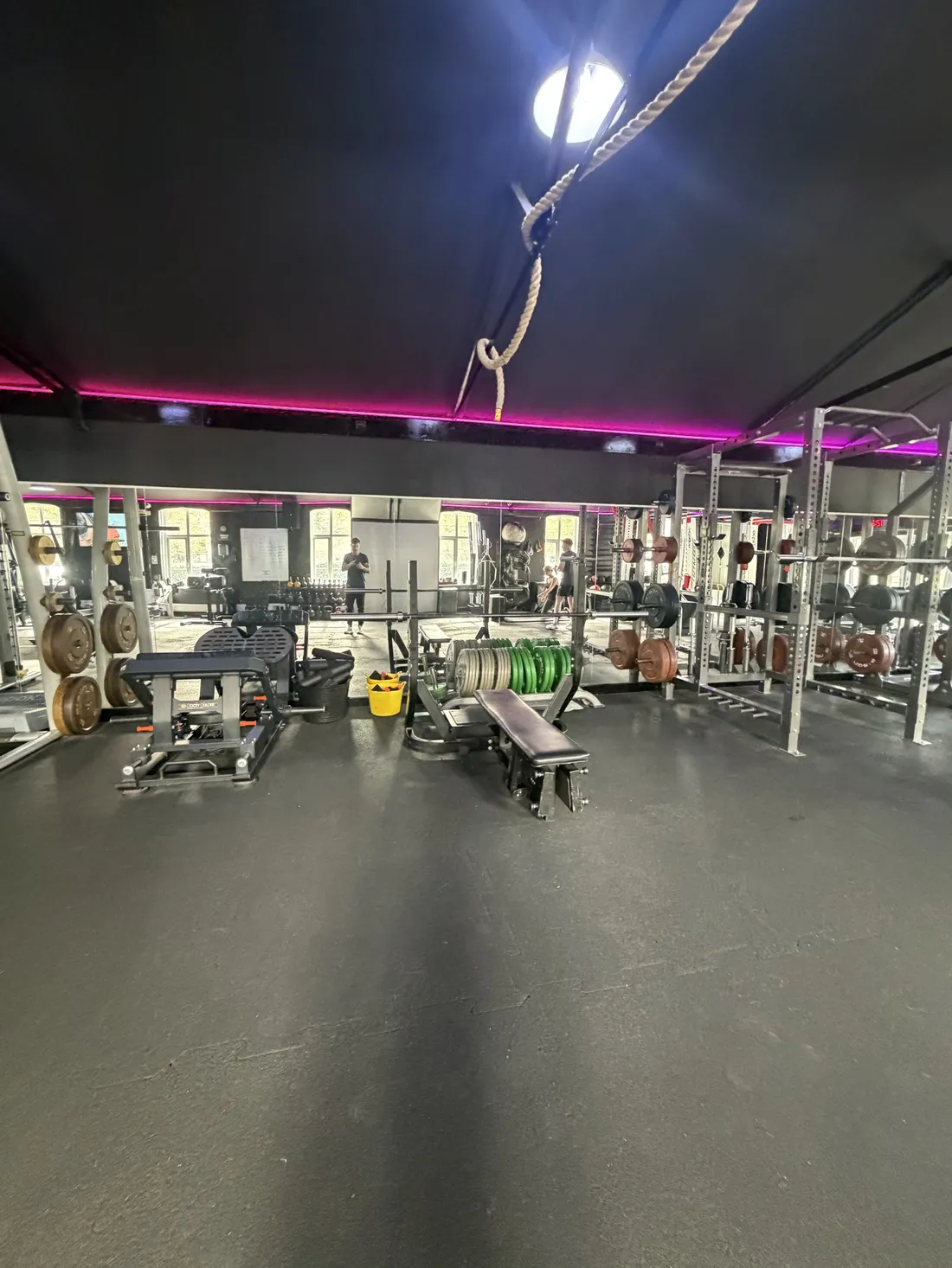 Benches and racks on the weights floor