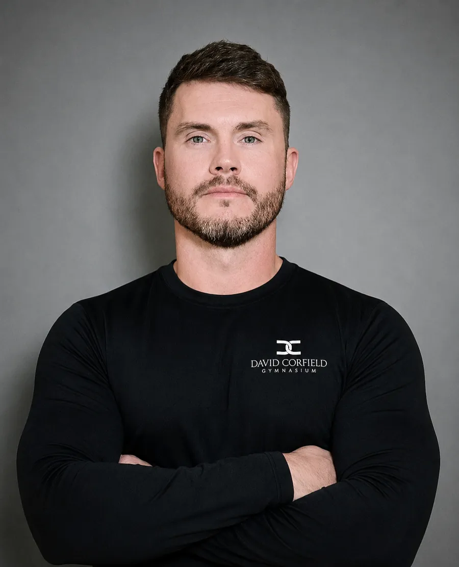 Coach Shep, arms folded, in a studio portrait